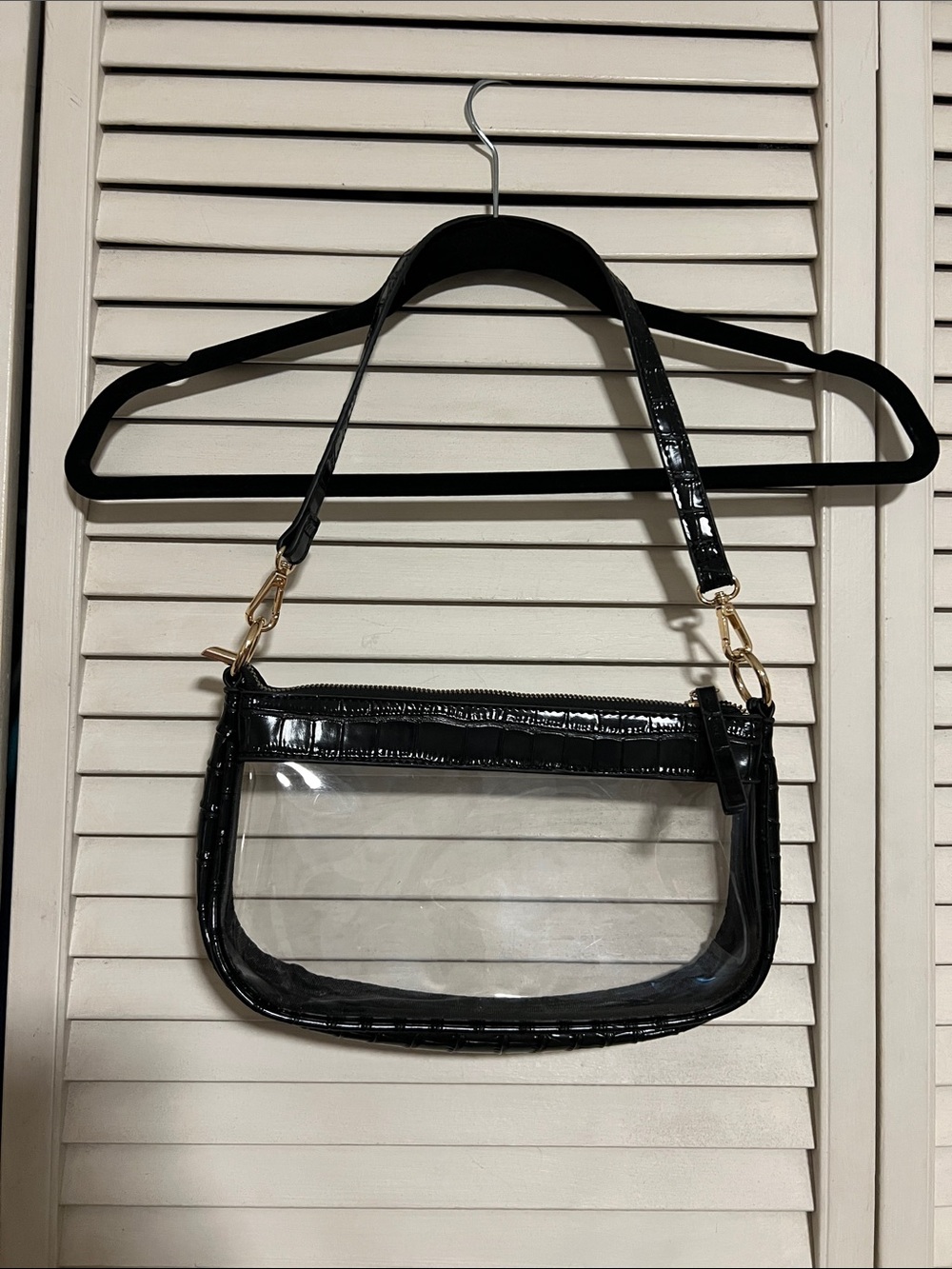 Clear Black Trim Shoulder Bag with Gold Hardware